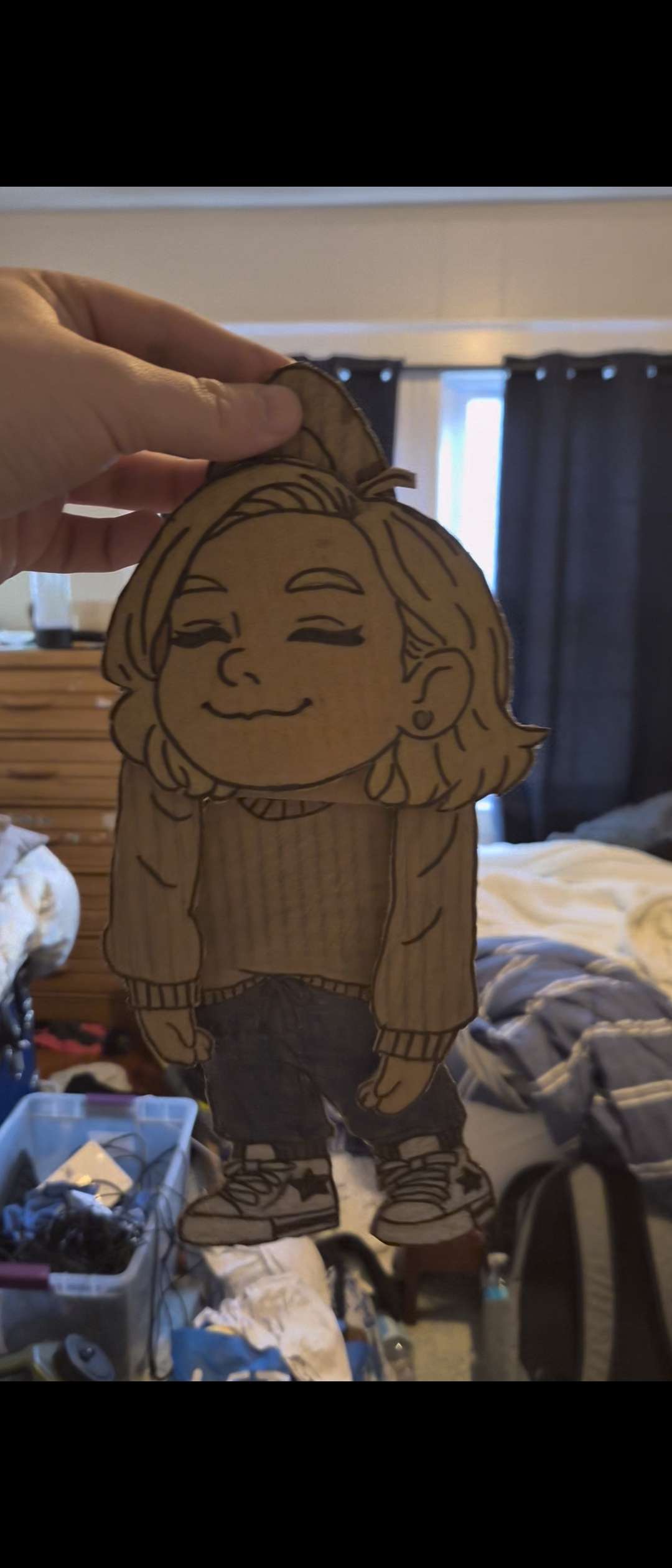 Cardboard puppet of my sister