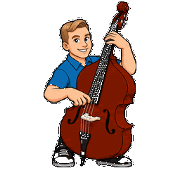 Cartoon illustration of Jarrod Howard playing upright bass