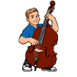 Cartoon illustration of Jarrod Howard playing upright bass